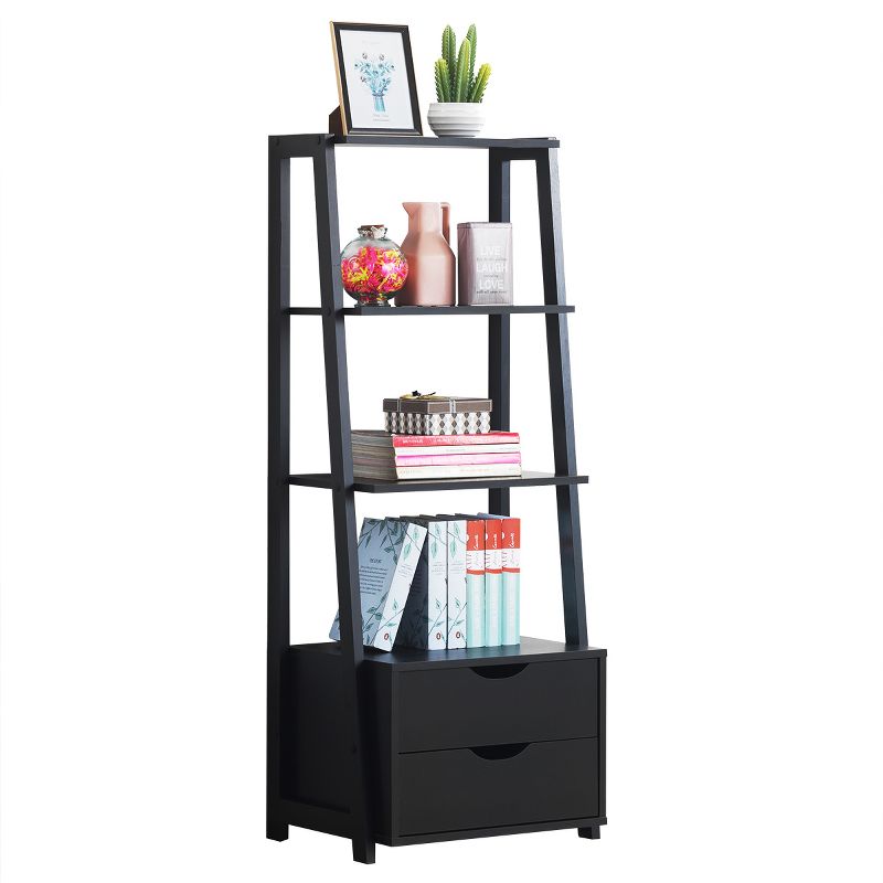 Costway 4-Tier Ladder Shelf Bookshelf Bookcase Storage Display Leaning With 2 Drawers, 1 of 9