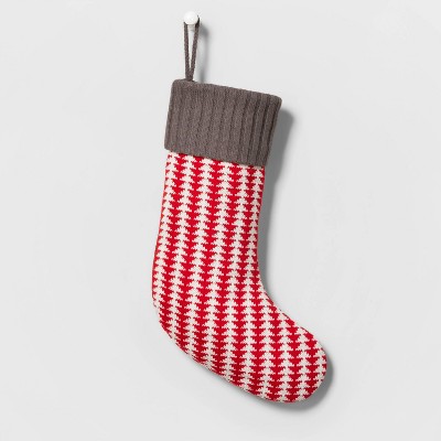 Vertical Stripe Knit Christmas Stocking Red/Gray - Wondershop™