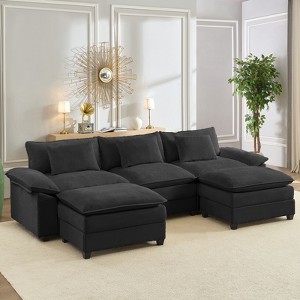 Mjkone 118''U-Shaped Modular Sectional Sofa,Chenille 5-Seat Cloud Sleeper Deep Seat Couch with Ottomans and Thickened Cushion - 1 of 4