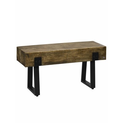 48"Garden Bench with Metal Legs, Rustic Wood Effect Concrete Entryway Bench, End of Bed Bench