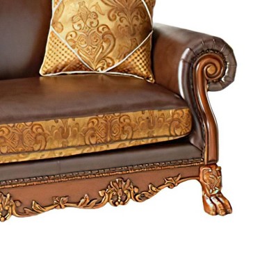 Dresden Brown Faux Leather Tufted Loveseat with Nailhead Trim