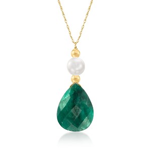 Ross-Simons 8.00 Carat Emerald and Cultured Pearl Necklace in 14kt Yellow Gold - 1 of 3