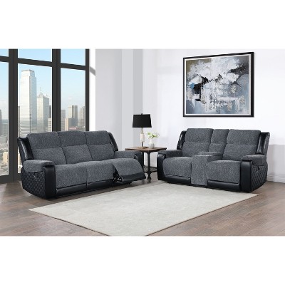 HomeStock U5914 Grey/Black Reclining Sofa/Console Reclining Loveseat