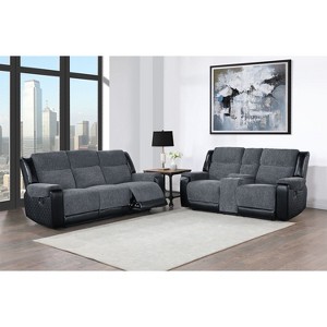 HomeStock U5914 Grey/Black Reclining Sofa/Console Reclining Loveseat - 1 of 4