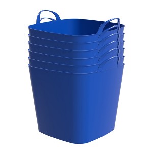 Life Story Flexi Tub, Versatile 26 Quart Storage Tote, Flexible Plastic Home Organizer Lightweight Basket with Carrying Handles, Blue, 6 Pack - 1 of 4
