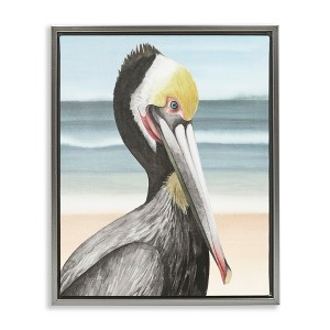 Stupell Industries Pelican Portrait on Beach Black Framed Floater Canvas Wall Art - 1 of 4