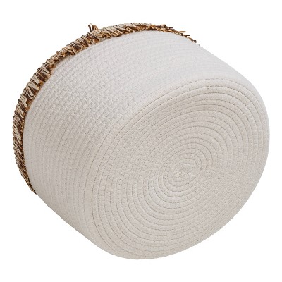 Set of 3 White Cotton Rope Round Baskets with Fringe