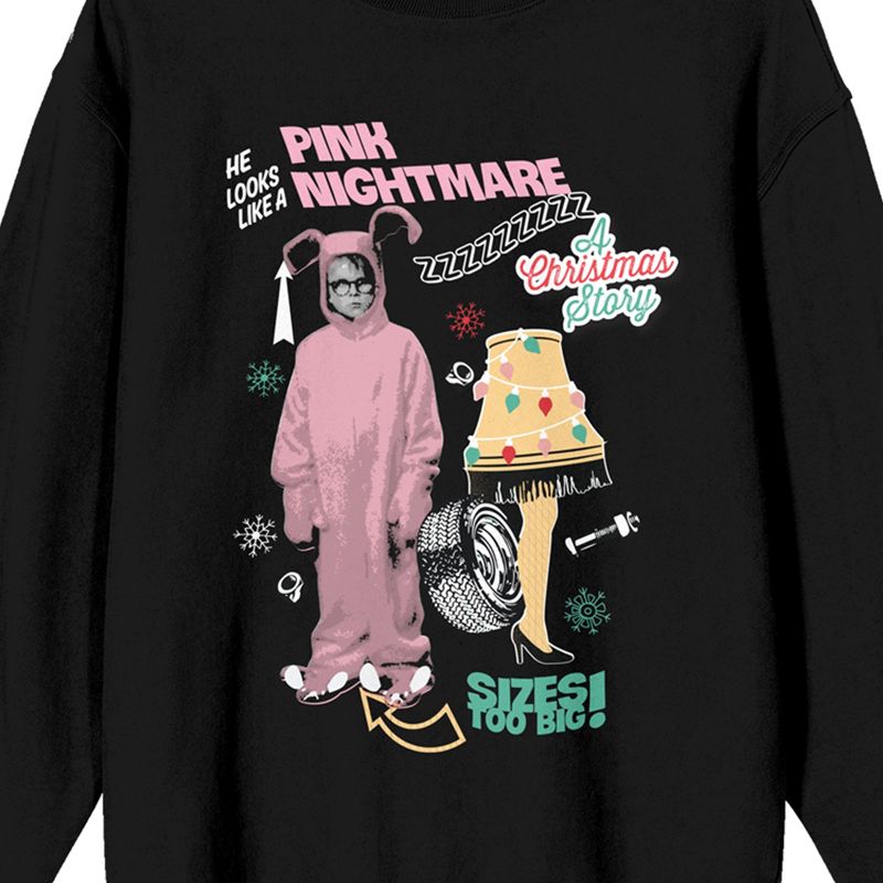 A Christmas Story Ralphie's Pink Nightmare Women's Black Crew Neck Sweatshirt, 2 of 4
