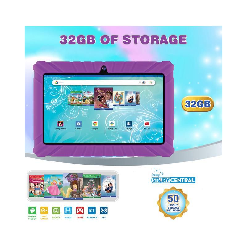 Contixo 7” V8-2 Kids Android 11 Bluetooth Wi-Fi Pro HD Tablet 16GB Featuring 50 Disney eBooks with headphones, 4 of 9