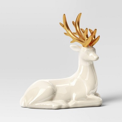 Shiny Ceramic Sitting Deer Ivory - Threshold™