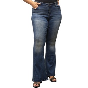 Poetic Justice Women's Curvy Fit Stretch Denim Distressed Flare Jeans - 1 of 4