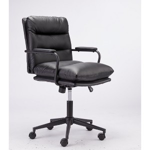 TiramisuBest Black PU Mid Back Office Chair: Comfortable, Durable & Easy to Assemble - 1 of 4