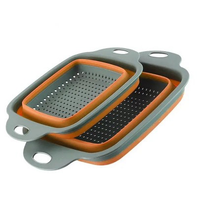 Collapsible Colander Set Of 2, Silicone Square Strainer With Handle For Kitchen Food Draining Pasta Vegetable Fruit And Meat