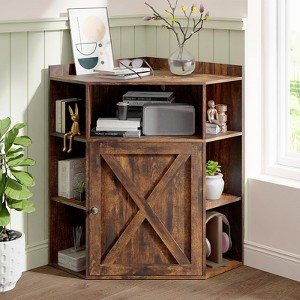 Corner Cabinet, Corner Storage Shelf with USB Ports, Wooden 6-Cubby Bookshelf - 1 of 4