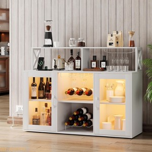LED Coffee Bar Cabinet with Power Outlets - Storage Buffet for Living & Dining Rooms - 1 of 4