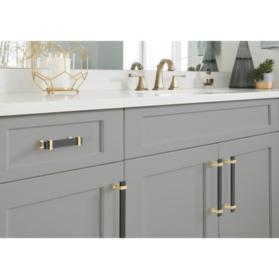 Overton 5-1/16 inch Brushed Matte Black and Gold Cylindrical Bar Cabinet Pull