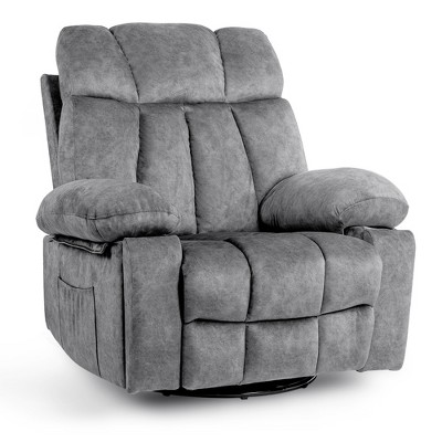 Massage Swivel Rocker Recliner Chair with Heat, Velvet Fabric, USB Port, 360¡ã Rotation, 8-Point Vibrating Massage, Side Pockets