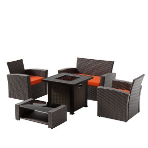 WestinTrends 4 Piece Conversation Outdoor Patio Sofa Set with Square Fire Pit Table - 1 of 4