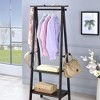 QingMoon Tall Standing Garment Rack, Solid Wood Coat Rack with 2-Tier Storage Shelves, Round Hanging Rail and Knob Hooks for Living Room, Entryway - 3 of 4