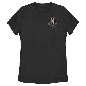 Women's Wednesday Small Nevermore Crest Black and White T-Shirt - 1 of 4