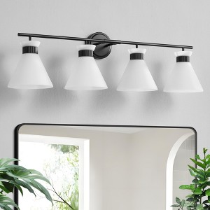 KAISITE 2-Light Sculptural Mid-Century Vanity Light, Dimmable Glass & Metal Wall Sconce - 1 of 4