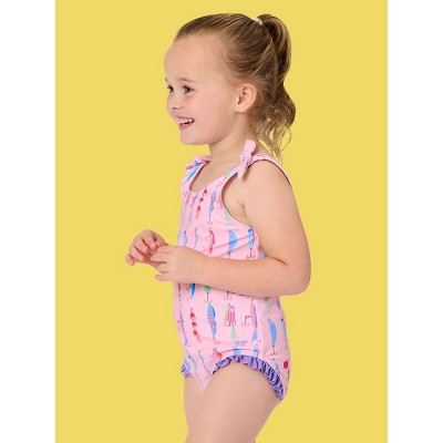 RuffleButts Baby/toddler Girls Upf50+ Tie Shoulder One Piece - Pink Gone Fishin, 5 — фото 4
