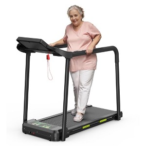 Electric Foldable Walking Pad Treadmill for Seniors with Long Safety Handrails, LED Display, Heart Rate Monitor, 300 lbs Weight Capacity - 1 of 4