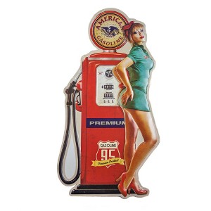 22" x 11.5" American Gas Pin Up Girl Embossed Metal Sign Red: Vintage Auto Decor, Wall Art - American Art Decor - 1 of 4