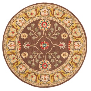 Brown/Gold Floral Tufted Round Area Rug 6
