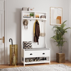 KTMBDW Hall Tree with Bench and Shoe Storage, Entryway Bench with Shoe Storage, 3-in-1 Coat Rack with 4 Coat Hooks for Entryway, Bedroom, Living Room - 1 of 4