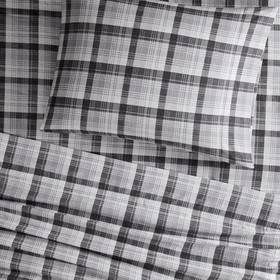 Queen Gray Plaid Cotton Flannel Sheet Set