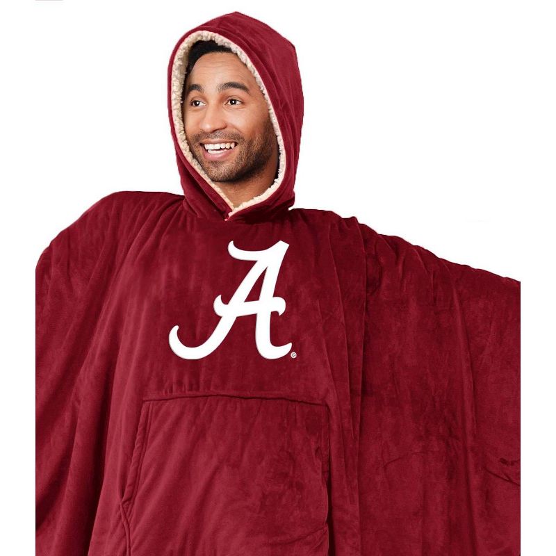 NCAA Alabama Crimson Tide Team Color Bloncho with Logo Patch and Faux Shearling Inside Throw Blanket, 2 of 4