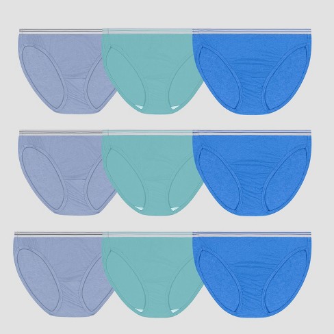 Fruit of the Loom Women's 6+3 Bonus Pack Cotton Heather Bikini Underwear -  Blue/Green/Purple 5