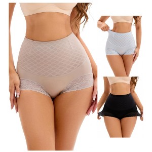 INSPIRE CHIC 3 Packs Women's Lace Mesh Light and Breathable Tummy Control Briefs High Waist Control Panties - 1 of 4