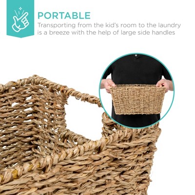 Natural Seagrass Rectangular Stackable Storage Baskets with Handles