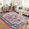 5'x7' Washable Vintage Area Rug, Non-Slip Low Pile Soft Rug with Rubber Backing, Suitable for Living Room, Bedroom, Dining, Kitchen, Light Red - 2 of 4