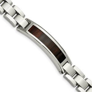 Black Bow Jewelry 12mm Stainless Steel Enamel Black Koa Wood I.D. Link Bracelet, 8.5 In - 1 of 4