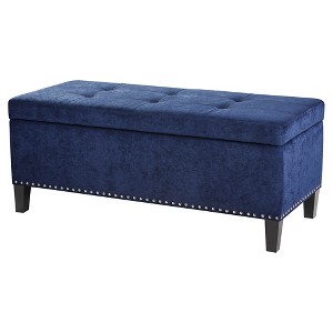Shandra Bench Storage Ottoman with Tufted Top Blue - Home