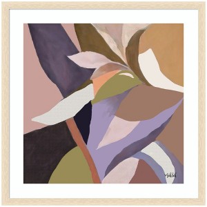 Kate and Laurel Framed Art Azure stems by Inkheart Designs, 34x34, Woodgrain Stripe Blonde - 1 of 4