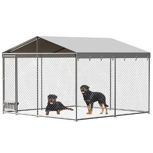 Dog Kennel Outdoor with Waterproof Canopy, Large Dog House with Feeding Doors, Large Dog Kennel Outdoor for Garden Backyard Courtyard - 1 of 4