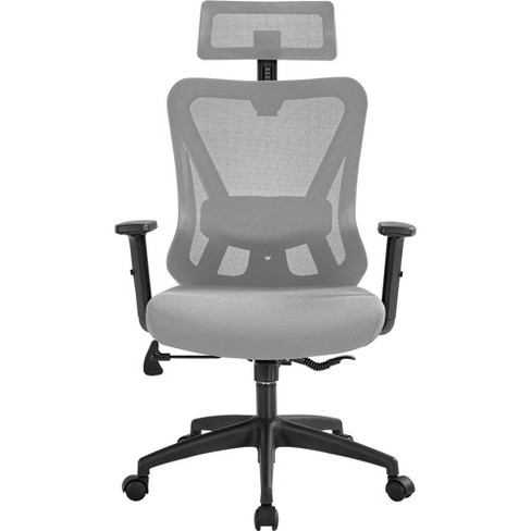 Ergonomic Height Adjustable Task Chair Heating Lumbar Support Headrest  White