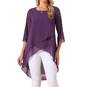 INSPIRE CHIC Women's High Low Hem Scoop Neck Asymmetrical 3/4 Sleeve Summer Top - 1 of 4