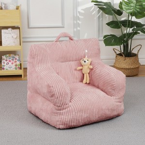 Kids Bean Bag Chair, Comfy Toddler Chair with Plush Bear, Toddler Bean Bag Sofa for Boys and Girls, Soft Corduroy Cover Lazy Sofa - 1 of 4
