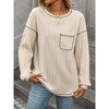 Coolmee Women's Fall Winter T-Shirts Casual Loose Fit Long Sleeve Solid Blouse Ribbed Knit Round Neck with Front Pocket Tee Tops S Apricot - 2 of 4