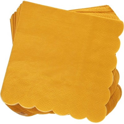 Juvale 100-Pack Mustard Yellow Paper Napkins - Scalloped Cocktail Napkins, Disposable for Birthday Parties, Events, 5 In