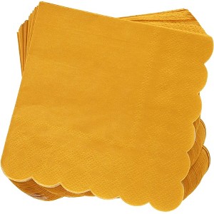 Juvale 100-Pack Mustard Yellow Paper Napkins - Scalloped Cocktail Napkins, Disposable for Birthday Parties, Events, 5 In - 1 of 4