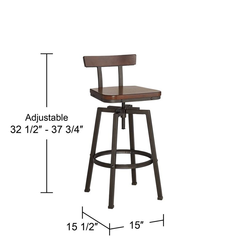 Elm Lane Roark Hammered Bronze Swivel Bar Stools Set of 2 Brown 29 1/2" High Industrial with Backrest Footrest for Kitchen Counter Height Island Home, 4 of 10