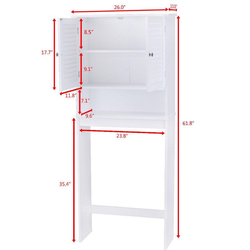 Costway Bathroom Space Saver Over The Toilet Shelved Storage Cabinet Organizer White, 2 of 8