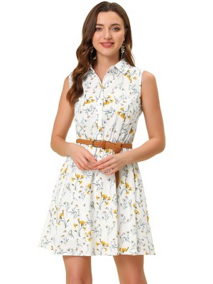 INSPIRE CHIC Women's Floral Sleeveless Half Placket Mini Belted Summer Dress