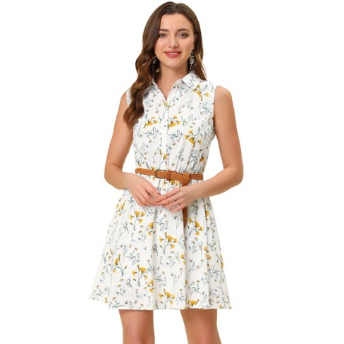 Allegra K Women's Floral Sleeveless Half Placket Above Knee Belted Summer  Dress White-yellow Daisy Medium : Target